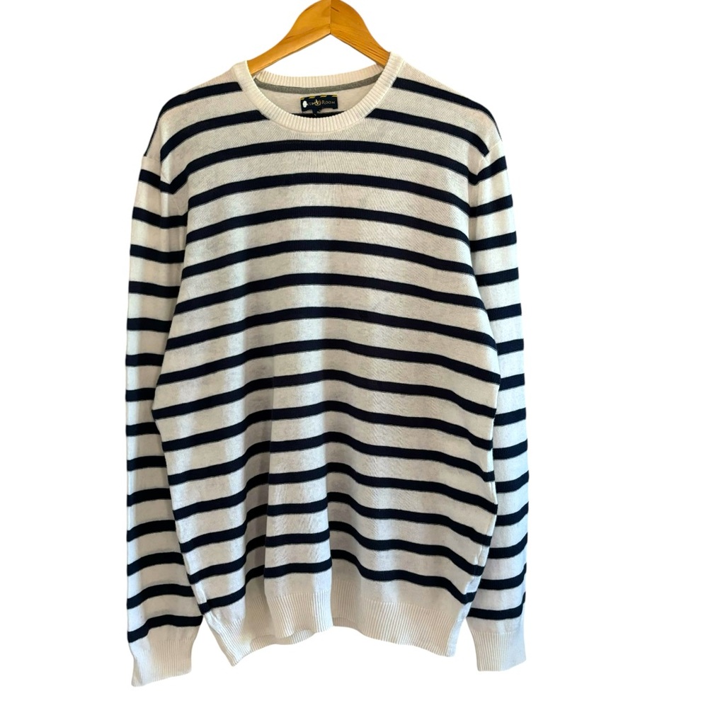 Club Room Striped Crewneck Sweater in White and Black
